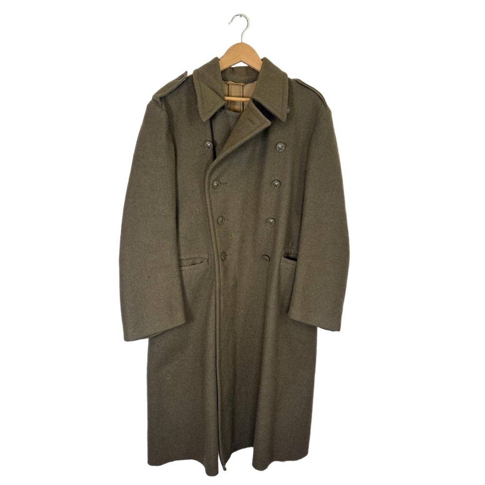 Yugoslav M55 Mens Military Overcoat Olive Green Wool Double Breasted Vintage 70s